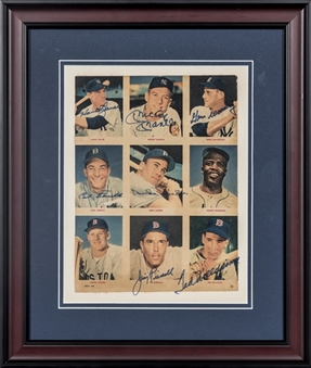 Baseball Hall Of Famers & Stars Multi Signed Magazine Page With 7 Signatures Including Williams, Mantle & Snider In 18x16 Framed Display (JSA)